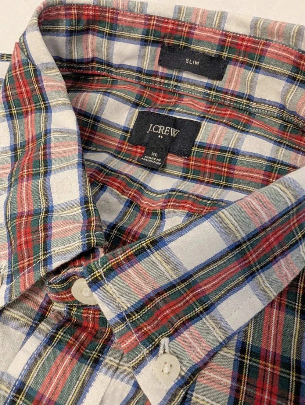 J.CREW Slim Tartan Plaid Shirt Button Down Unisex Poplin Blue Red White Green